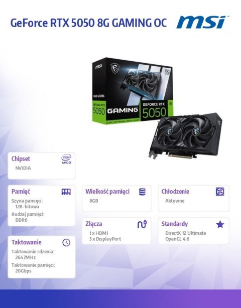 Karta graficzna RTX 5050 8G GAMING OC GDDR6 128BIT DP/HDMI