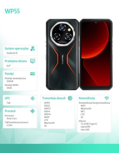 Smartfon WP55 5G 12/256 GB IP69K Pomarańczowy