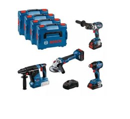 BOSCH.ZESTAW COMBO 18V (GSR 18V-110C +GDX 18V-210C +GWS 18V-10 +GBH 18V-24C) 1xPC4,0Ah 2xPC5,5Ah ...