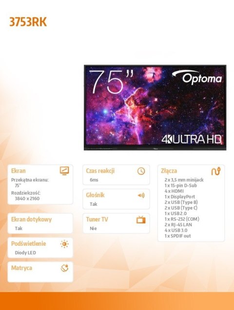 Monitor interaktywny 75 cali IFPD 3753RK H1F0H07BW101