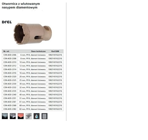 DREL KORONA M14 68mm NASYP DIAMENTOWY /DIAMENT LUTOWANY