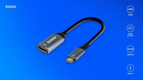 Adapter USB-C (M) - HDMI (F), 4K, 60Hz, aluminium, AK-78