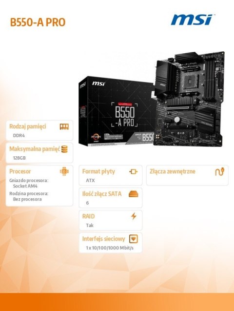Płyta główna B550 A-PRO AM4 4DDR4 HDMI/DP M.2 ATX
