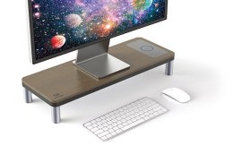 Powerton ERGO DOKY Podstawa pod monitor z stacją dokującą, szary + dekor z ciemnego drewna