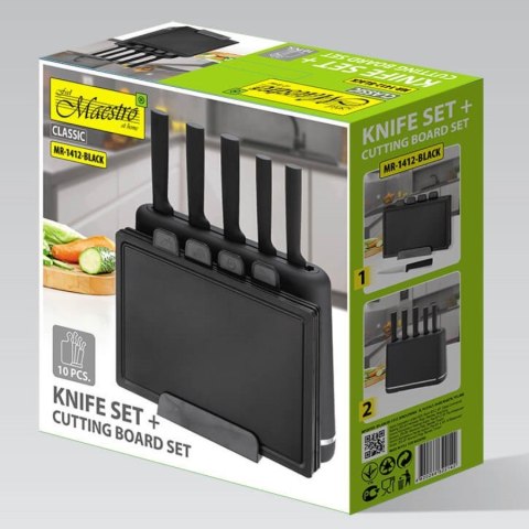 Zestaw noży + desek na podstawce MR-1412-BLACK