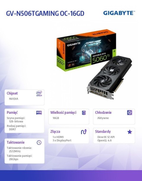 Karta graficzna GeForce RTX 5060 Ti GAMING OC 16G 128BIT GDDR7 HDMI/3DP