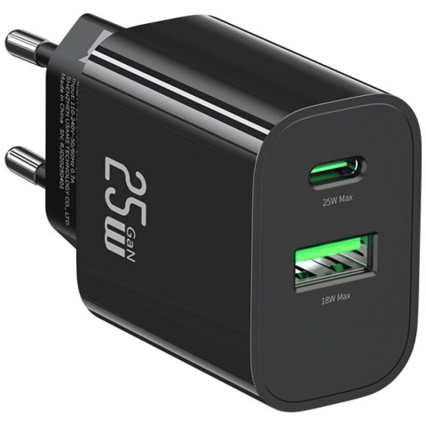 Ładowarka sieciowa 25W 1xUSB-C 1xUSB-A Fast Charging Czarna