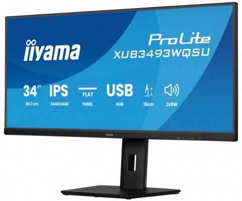 Monitor ProLite 34 cale XUB3493WQSU-B6 IPS,UWQHD,DP,2xHDMI,HAS,21:9,400cd, 120Hz,1000:1,1ms, USB HUBx4, 2x5W,