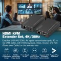 Przedłużacz (extender) po skrętce kat.6 HDMI 4K/30Hz z KVM USB 1.1 do 40m/70m, max. 253 odbiorniki, sterowanie IR - zestaw (odbi