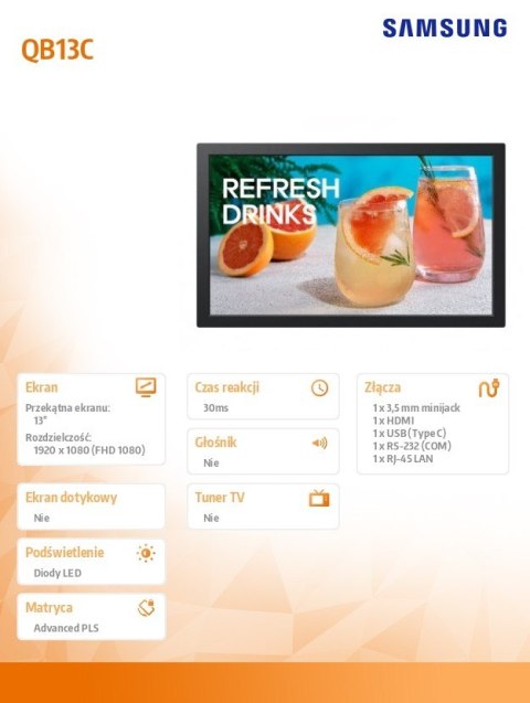 Monitor profesjonalny 13 cali QB13C LH13QBCEBGBXEN