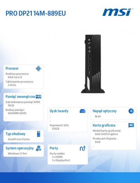 Komputer PRO DP21 14M-889EU WIN11PRO/i5-14400/16GB/512SSD/Czarny