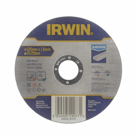 IRWIN TARCZA DO ALUMINIUM PŁASKA 125mm x 1,6mm x 22,23mm