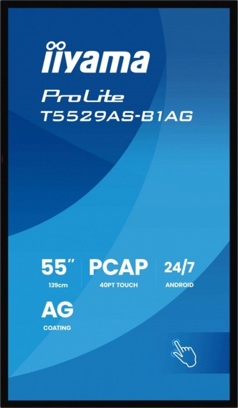 Monitor 55 cali T5529AS-B1AG VA,4K,HDMIx2,USB-C,RJ45,2x10W,WiFi, Android 14, Signal FailOver, Whiteboard, iiSignage2 (CMS), 