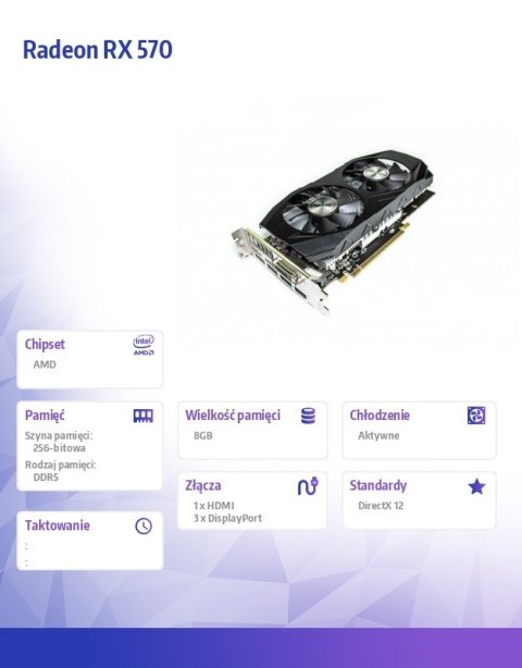 Karta graficzna - Radeon RX 570 8GB GDDR5 256Bit HDMI 3xDP ATX Dual Fan H5