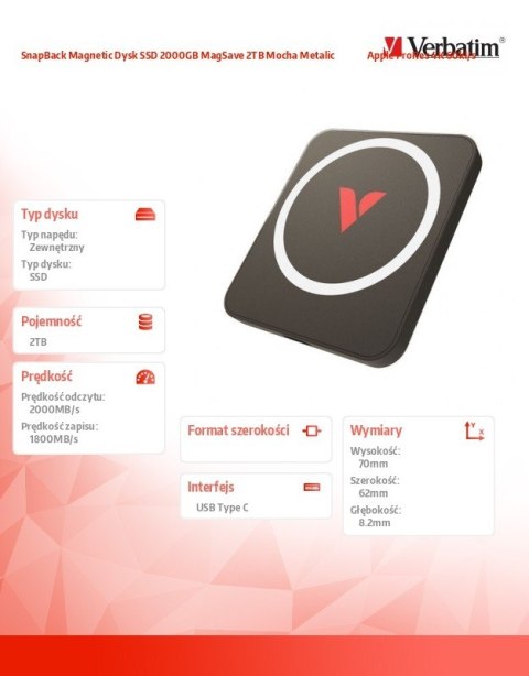 SnapBack Magnetic Dysk SSD 2000GB MagSave 2TB Mocha Metalic Apple ProRes 4K 60kl/s