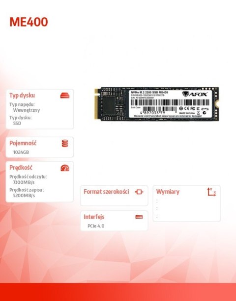 Dysk SSD ME400 M.2 PCI-E 4.0 x4 1TB TLC 7.3 / 5.2 GB/s NVMe
