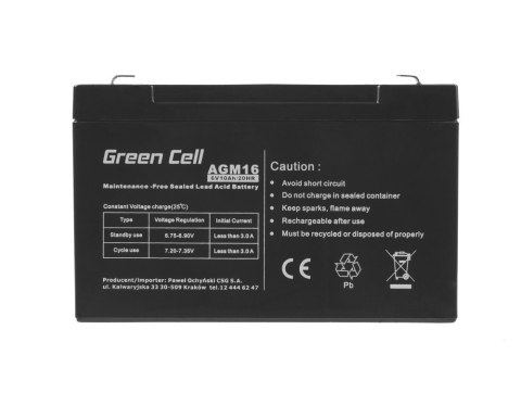 Green Cell AGM VRLA 6V 10Ah maintenance-free bateria do systemów alarmowych, kas, zabawek