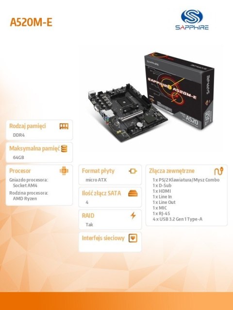 Płyta główna A520M-E AM4 2DDR4 mATX