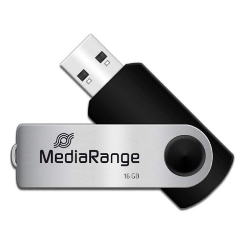 MediaRange USB flash disk, USB USB 2.0, 16GB, czarny, MR910, USB A, swivel / twister