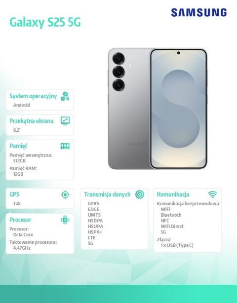 Smartfon Galaxy S25 5G 12/512GB DualSIM srebrny