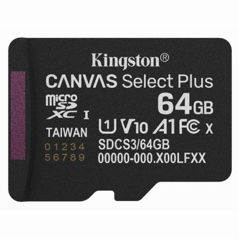 Kingston karta Canvas Select Plus, 64GB, micro SD, SDCS3/64GBSP, UHS-I U1 (Class 10), A1