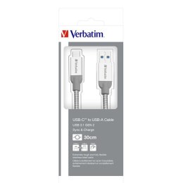 Verbatim USB kabel (3.1), USB A M - USB C (M), 0.3m, srebrny, box, 48868, EOL