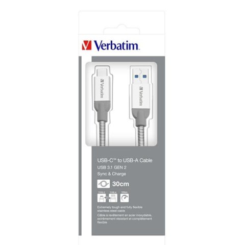 Verbatim USB kabel (3.1), USB A M - USB C (M), 0.3m, srebrny, box, 48868, EOL