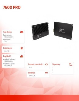 Dysk SSD 7600 PRO 3840GB NVMe U.2 15mm Single pack