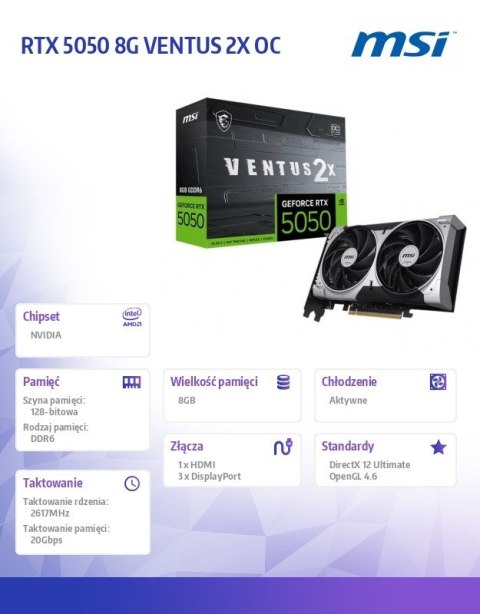 Karta graficzna RTX 5050 8GB VENTUS 2X OC GDDR6 128BIT DP/HDMI
