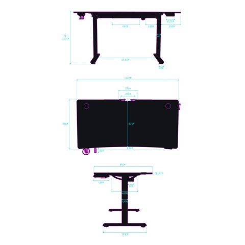 ULTRADESK Biurko dla gracza LEVEL V2, 140x68cm, 72-117cm, elektycznie regulowany, bez podkładki