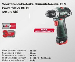 METABO WIERTARKO-WKRĘTARKA 12V 38Nm 2x2,0Ah BS BL 12