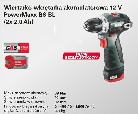 METABO WIERTARKO-WKRĘTARKA 12V 38Nm 2x2,0Ah BS BL 12