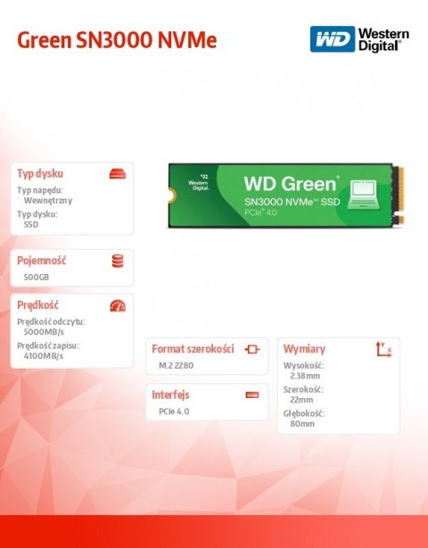 Dysk SSD Green 500GB M.2 2280 SN3000 NVMe PCIE4.0