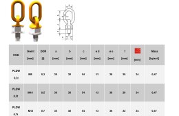 ŚRUBA Z UCHEM OBROTOWO UCHYLNYM PLDW M12 0.7T N-80MM