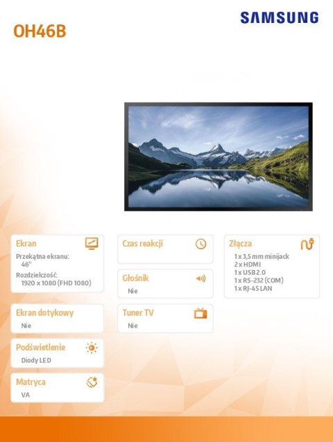 Monitor profesjonalny OM46B 46 cali Błyszczący 24h/7 4000(cd/m2) 1920 x 1080(FHD) Tizen 5.0 3 lata On-Site (LH46OMBEBGBXEN)