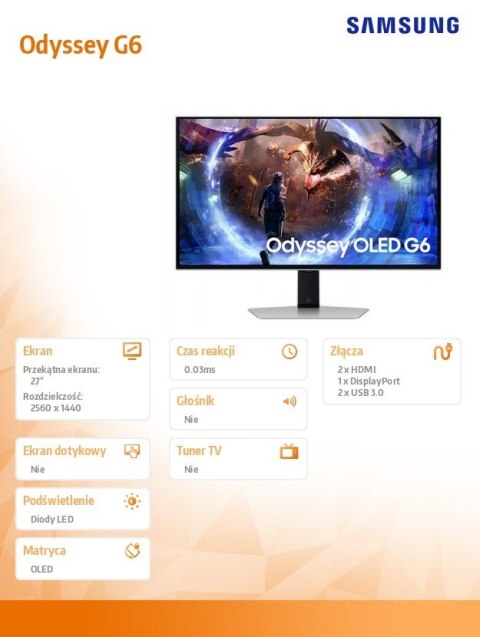 Monitor gamingowy Odyssey G6 27 cali LS27DG600SUXEN