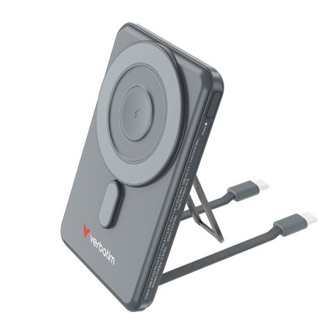 Verbatim, Powerbank Charge ,n, Go z dwoma kablami, 5V, ładowanie telefonu, 32251, 5 000mAh, Mocowanie magnetyczne, szara