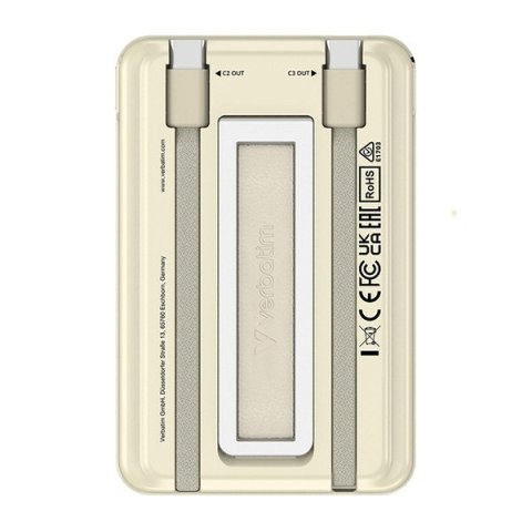 Verbatim, Powerbank Charge ,n, Go z dwoma kablami, 5V, ładowanie telefonu, 32253, 5 000mAh, Mocowanie magnetyczne, złota