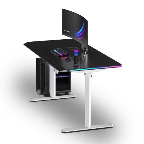 ULTRADESK Biurko dla gracza QUEST, 140x70cm, 72-120cm, biało-czarny
