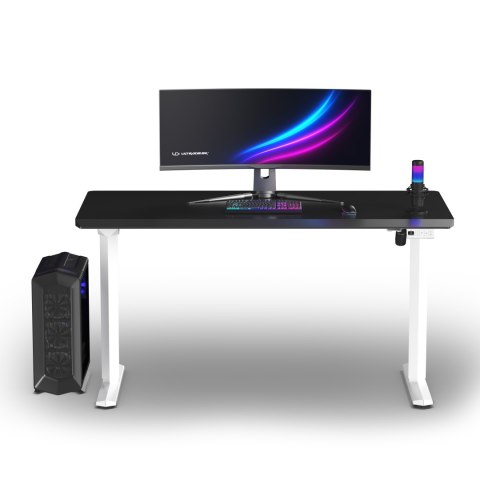 ULTRADESK Biurko dla gracza QUEST, 140x70cm, 72-120cm, biało-czarny