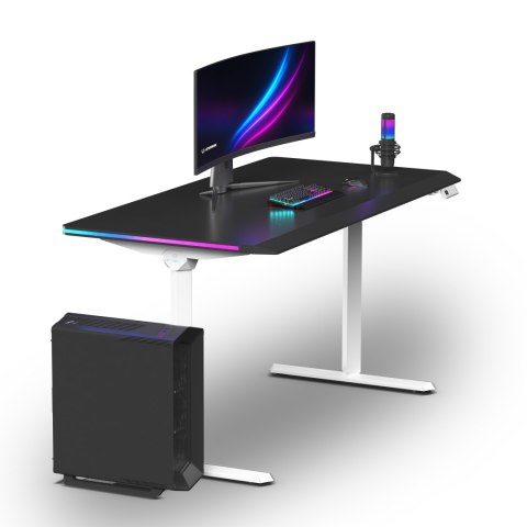 ULTRADESK Biurko dla gracza QUEST, 140x70cm, 72-120cm, biało-czarny