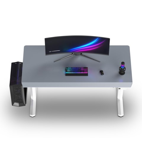 ULTRADESK Biurko dla gracza QUEST, 140x70cm, 72-120cm, biało-szary