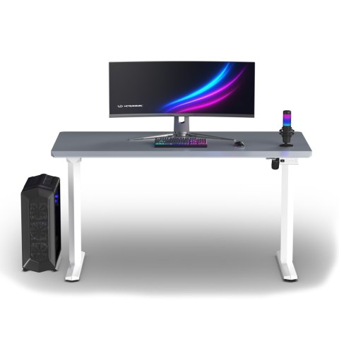 ULTRADESK Biurko dla gracza QUEST, 140x70cm, 72-120cm, biało-szary