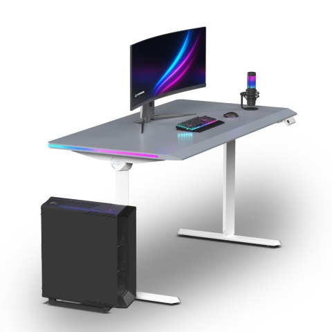 ULTRADESK Biurko dla gracza QUEST, 140x70cm, 72-120cm, biało-szary