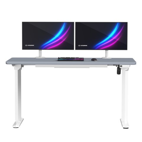 ULTRADESK Biurko dla gracza QUEST, 140x70cm, 72-120cm, biało-szary