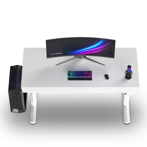 ULTRADESK Biurko dla gracza QUEST, 140x70cm, 72-120cm, biały-biały