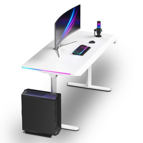 ULTRADESK Biurko dla gracza QUEST, 140x70cm, 72-120cm, biały-biały