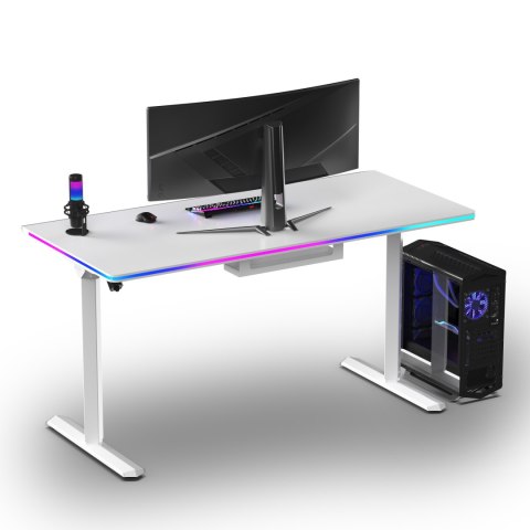 ULTRADESK Biurko dla gracza QUEST, 140x70cm, 72-120cm, biały-biały
