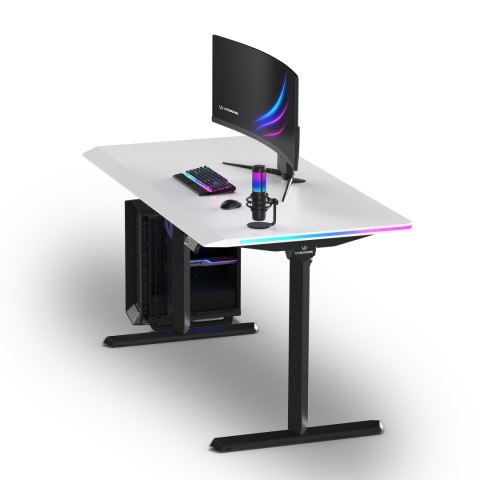 ULTRADESK Biurko dla gracza QUEST, 140x70cm, 72-120cm, czarno-biały