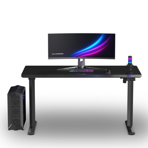 ULTRADESK Biurko dla gracza QUEST, 140x70cm, 72-120cm, czarny-czarny